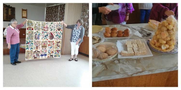 Coral's beautiful quilt (I hope I have the name right) and on the right is the yummy morning and afternoon tea put out especially for me!