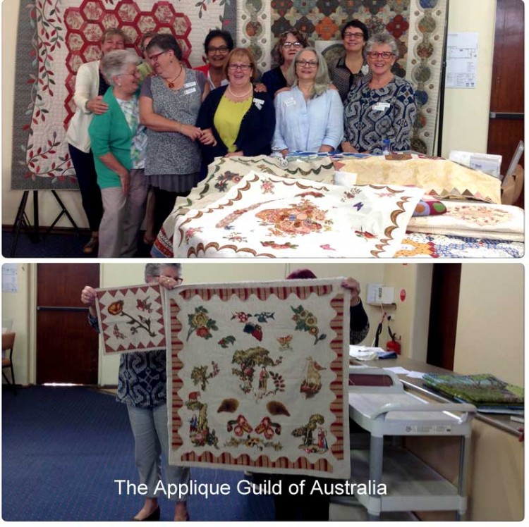 Top: Most of your new committee...absent Mary Hitchens and Annabelle Edwards. Bottom: Miss Hitchens' Whimsy progress by Bev Bannard